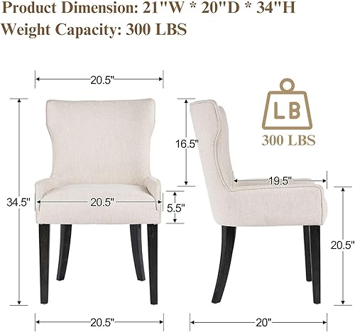 Miniatura 2 de Juego de 4 sillas de comedor de madera, sillas de comedor tapizadas con respaldo de ala y patas de madera de caucho, silla decorativa de madera