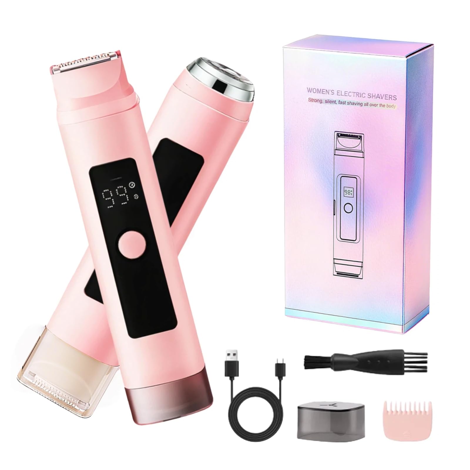 Rasoio elettrico da donna a doppia testa, per bikini, impermeabile, per uso bagnato e asciutto, per rimuovere i peli del corpo e del viso, per bikini, ascelle, gambe, braccia, corpo, viso, rosa