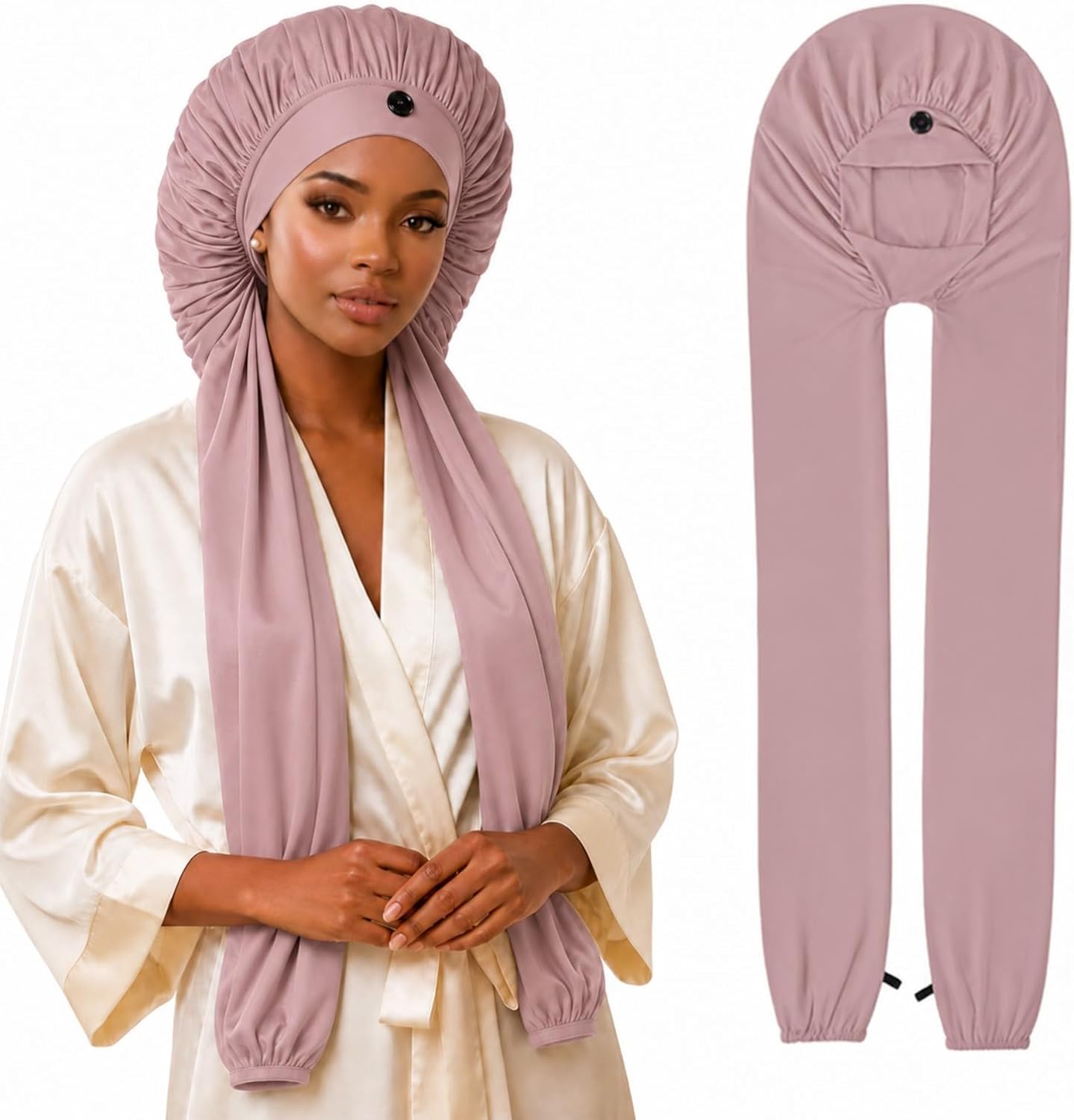 Ice Silk Bonnet for Long Hair, Braid Bonnets for Sleeping with Non-Slip, 35.3" Stay-On Cap for Braids & Locs, Breathable