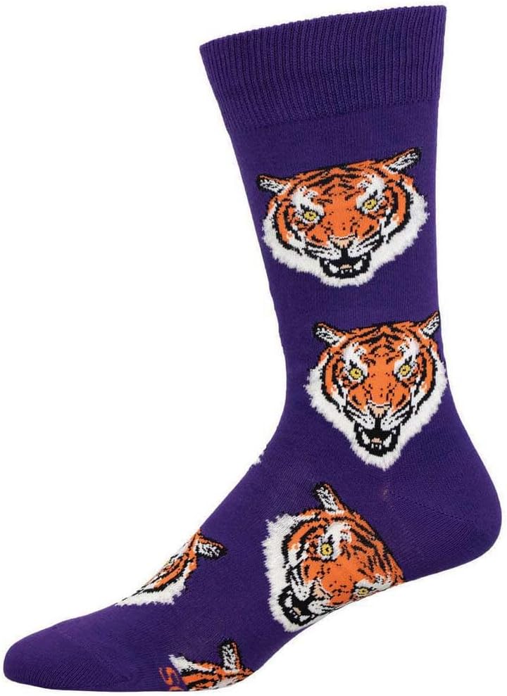 Socksmith Men's Fierce Tiger Crew Socks, Purple