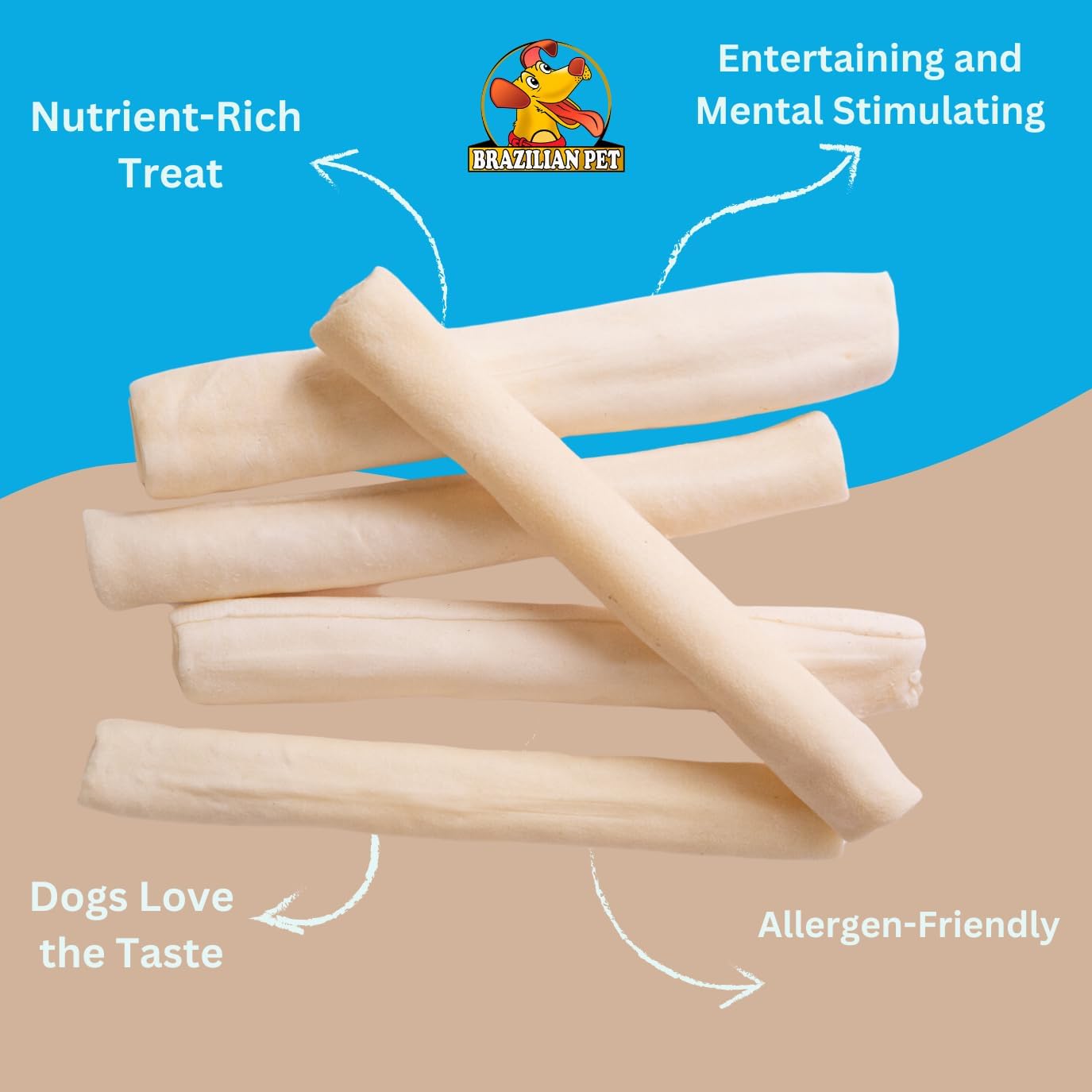 Brazilian Pet All Natural Treats Rawhide Retriever Beefhide Rolls Dog Chews Bones, Single Ingredient - Long Lasting Chew 10-11" (20 Count)