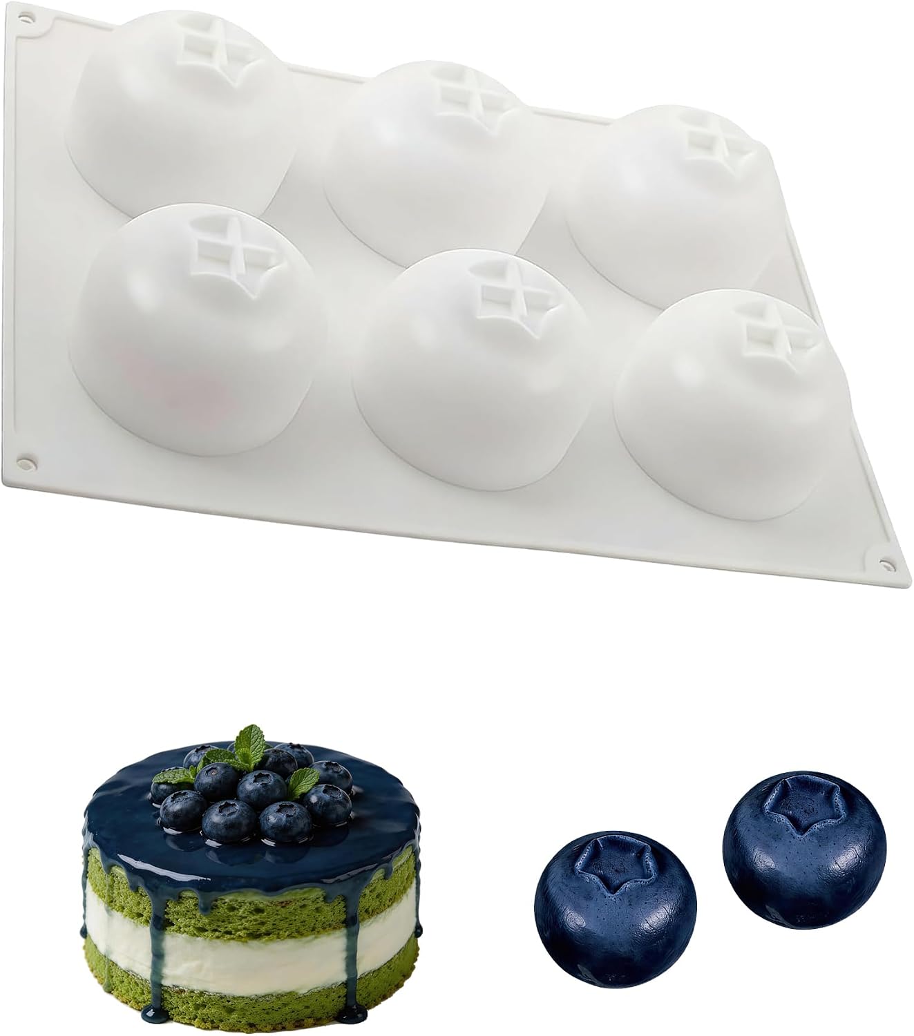 6 Cavity Blueberry Silicone Molds for Mousse Cake, Fruit Mold for Baking