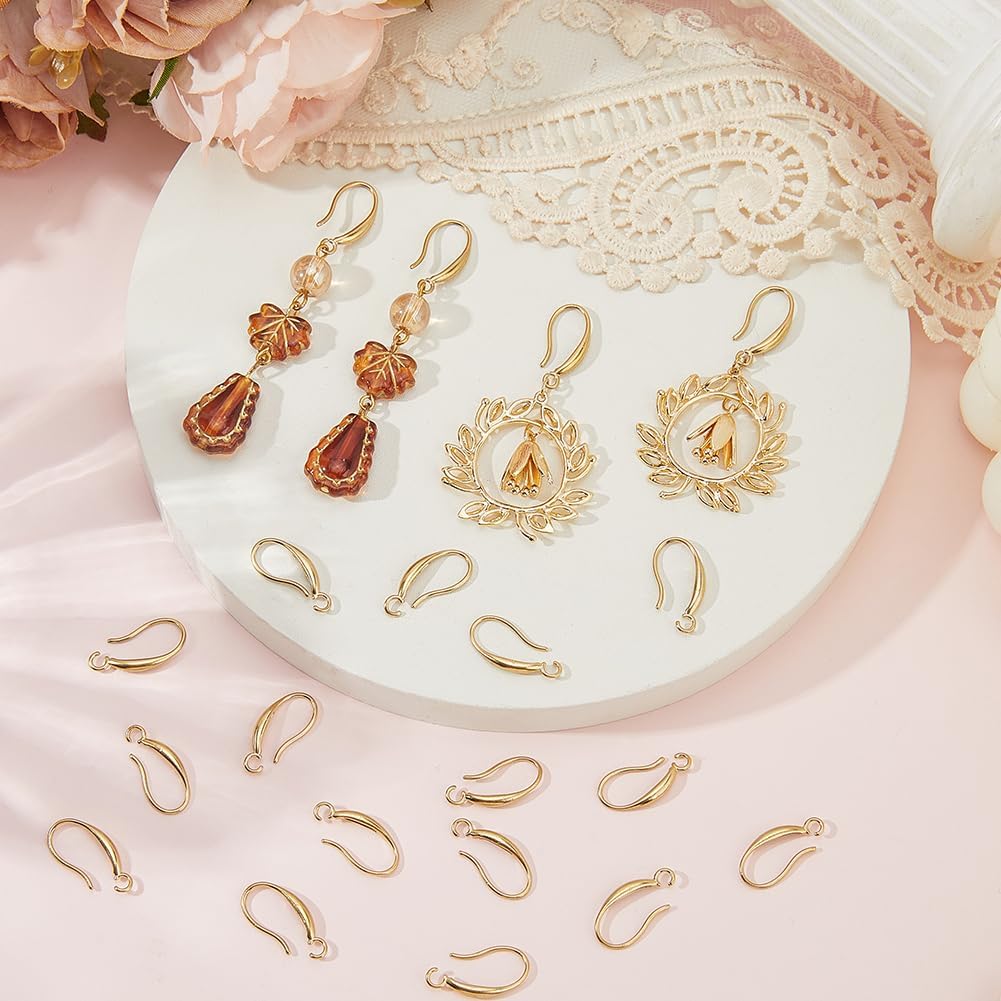 Beebeecraft 1 Box 20Pcs Gold Stainless Steel Earring Hooks 18K Gold Plated French Earring Hooks Ear Wire Findings with Open Loop for Women Jewelry Making DIY Crafts Accessories, Pin 0.9mm