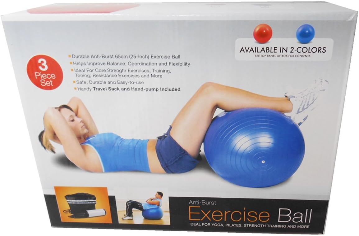 Uniwide Anti-Burst Exercise Ball with Hand-Pump and Draw-String Travel Sack (Blue)