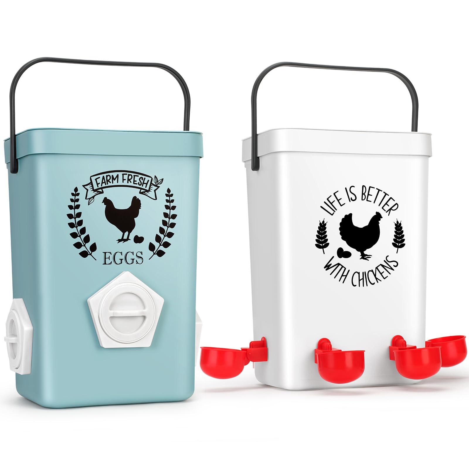 Photo 1 of TGEYD Chicken Feeder and Waterer Set, No-Waste Hanging Feeder for Backyard Chickens, 3 Gal Waterer & 15LB Feed Bin