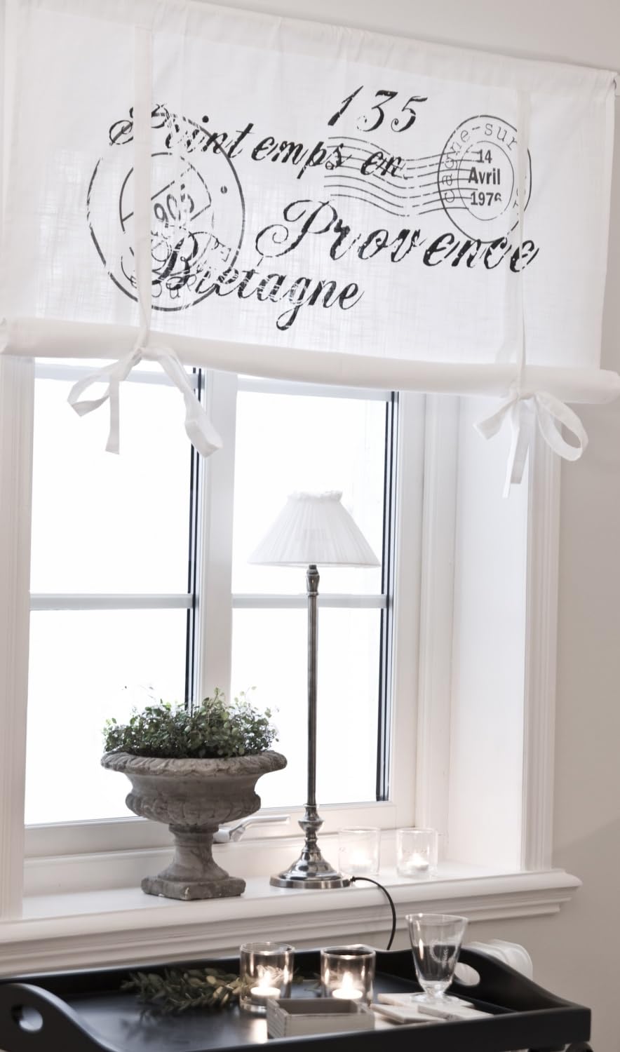 Raff Gardine Nice GRAU 100 x 100 cm BxL(H) Rollo Weiß Landhaus Vintage Shabby