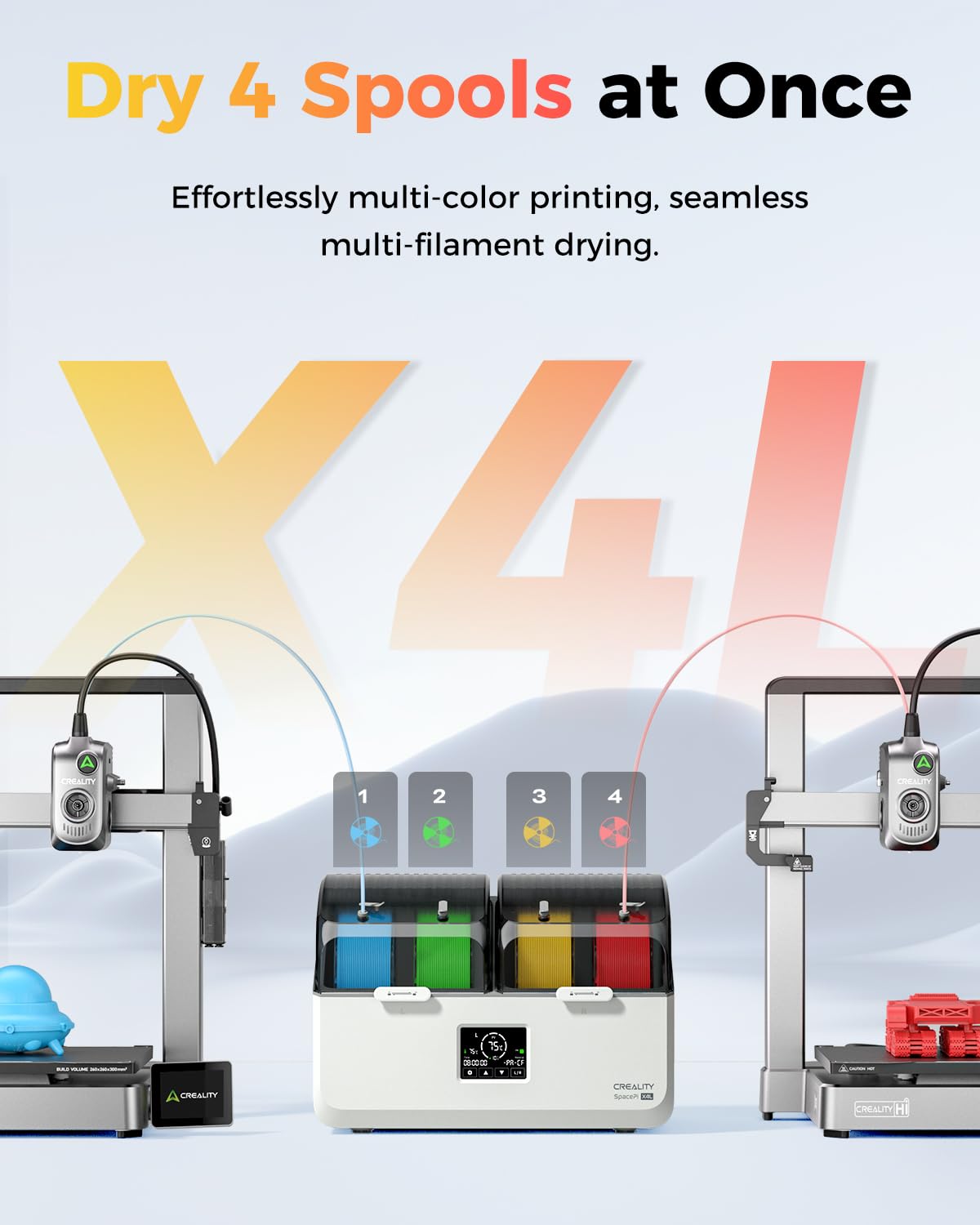 Creality Space Pi X4 Lite Filament Trockner 3D Drucker Trockner Box 4 1KG Spulen beheizte Zweikammer-Aufbewahrung 75°C Temperaturregelung PLA PETG ABS TPU Nylon