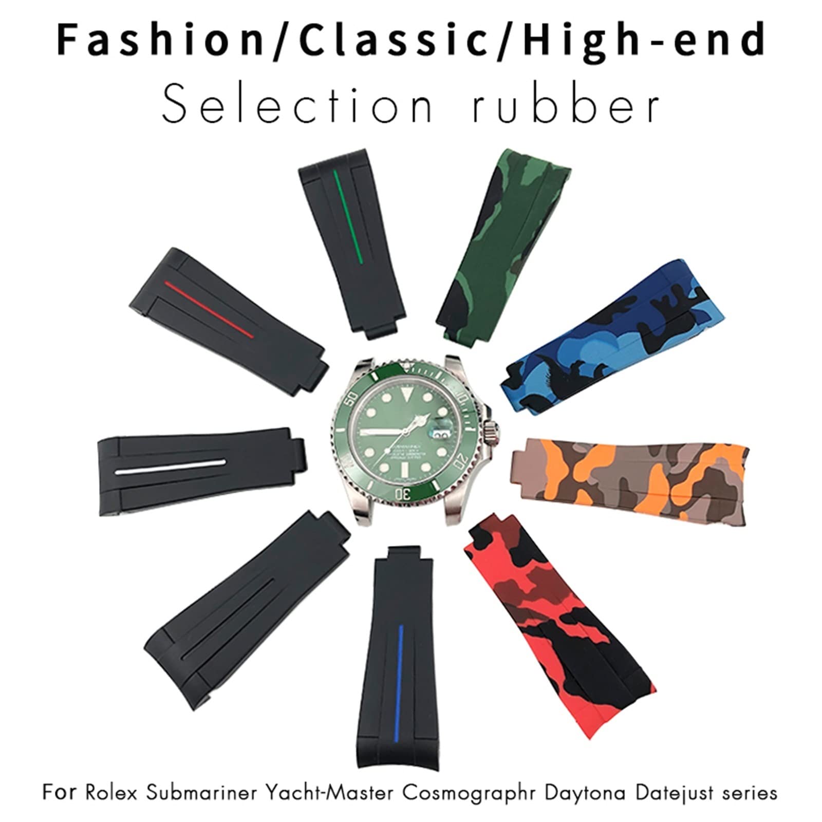SERDAS Cinturino in gomma da 20 mm 21 mm per Daytona GMT cinturino sportivo con estremità curva