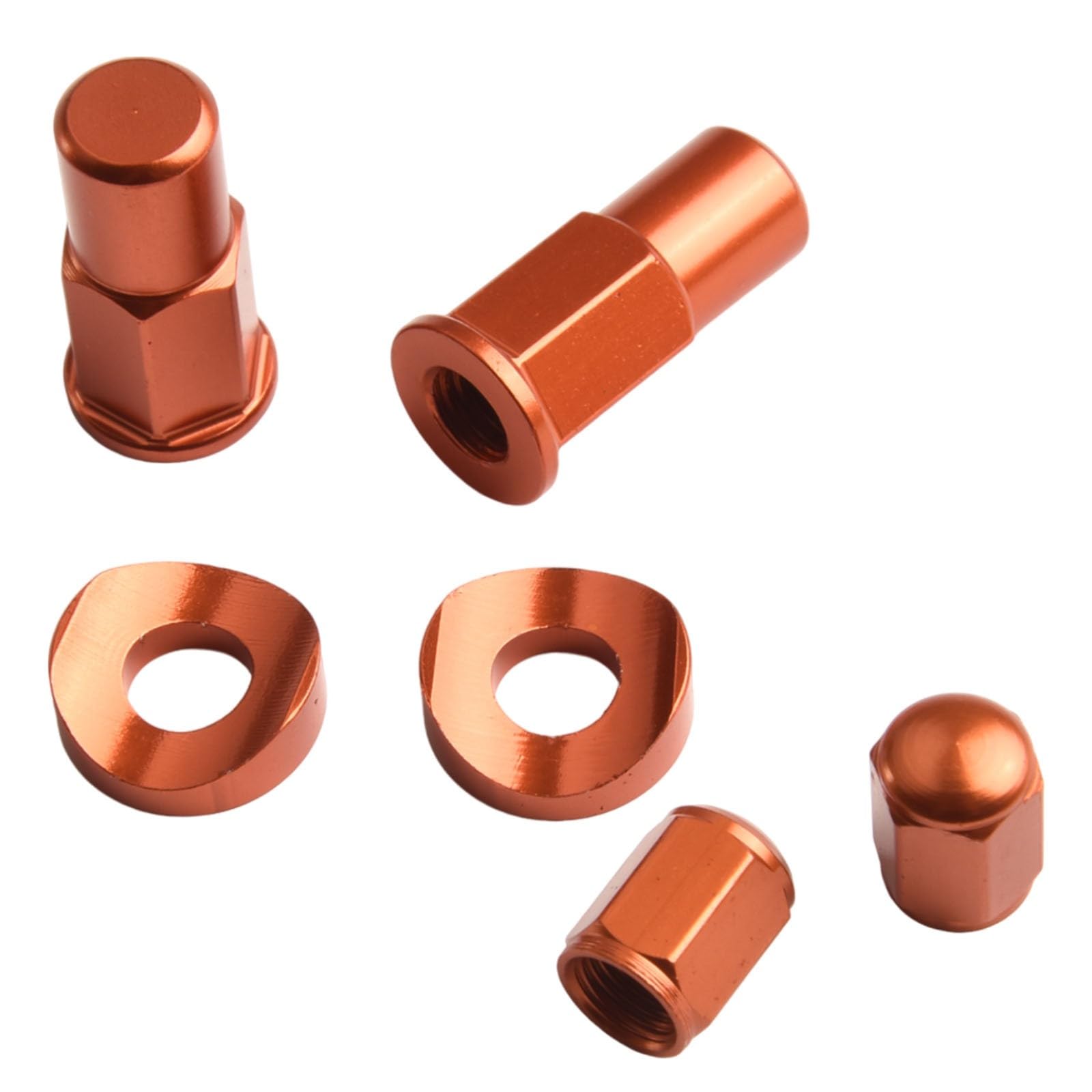 Motorcycle Rim Lock Nuts and Bolts Kit with Spacer, CNC Aluminum Tire Lock Nut Set for 8mm x .25mm Screws, Compatible with Standard Tires, Black/Red/Green/Orange Orange