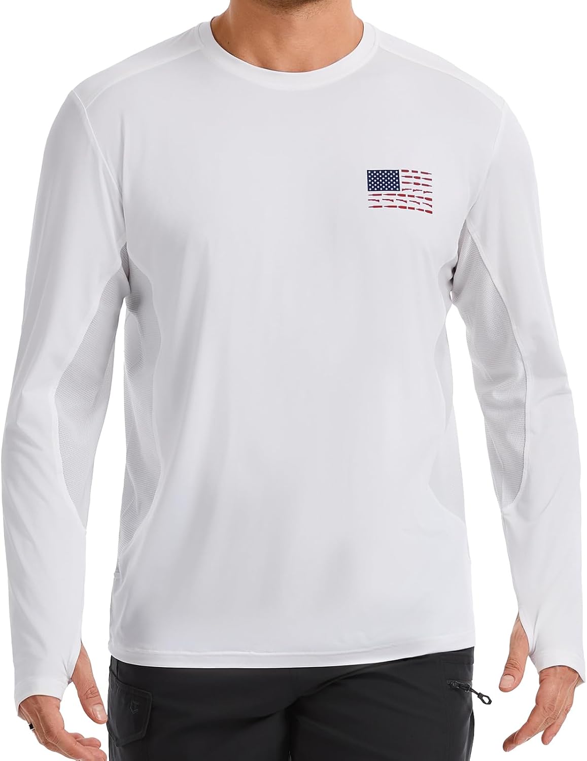 Men's UPF 50+ Tactical Long Sleeve Shirts with Flag Design Quick Dry Lightweight T-Shirts for Shooting, Hiking