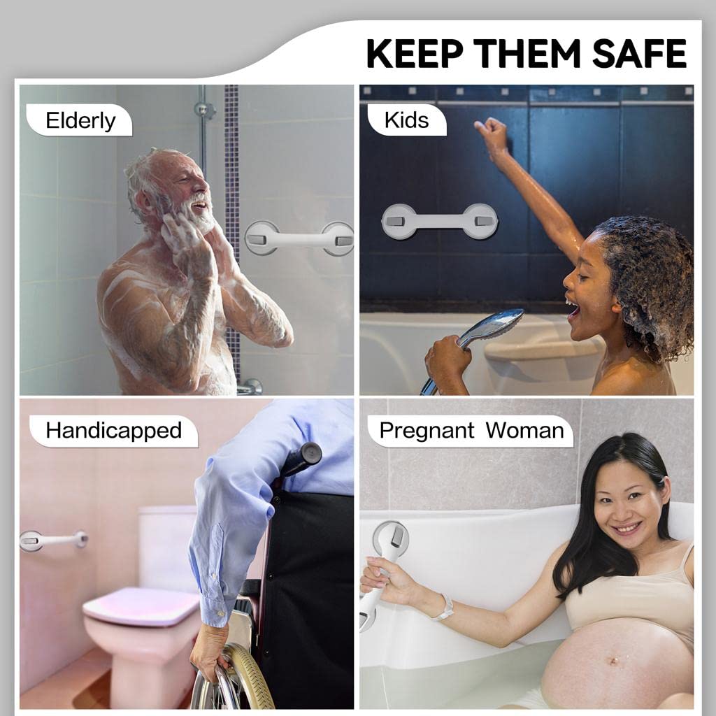 2 Pack Suction Cup Grab Bars For Shower & Bathtub - 220 Lbs Capacity, Tool-Free Anti-Slip Handles For Elderly Safety
