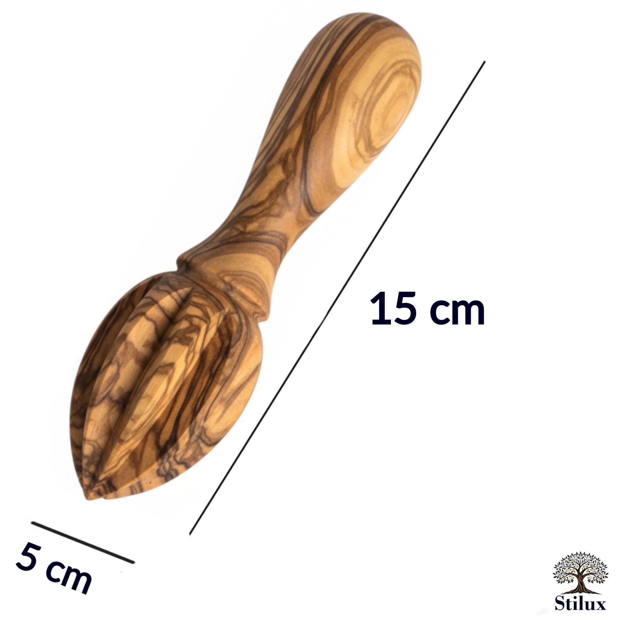 Exprimidor de limones de madera de olivo, hecho a mano, exprimidor de naranjas, manual aprox. 15 cm, práctico, sostenible e higiénico