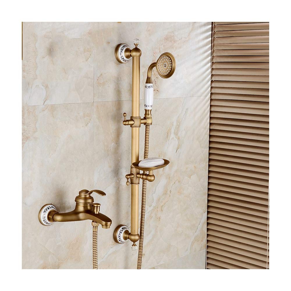 SBCGFY Antique Wall Mounted Bathtub Faucet With Handheld Shower, Bath Mixer Taps, Sliding Bar & Soap Box For Vintage Bathroom Decor,