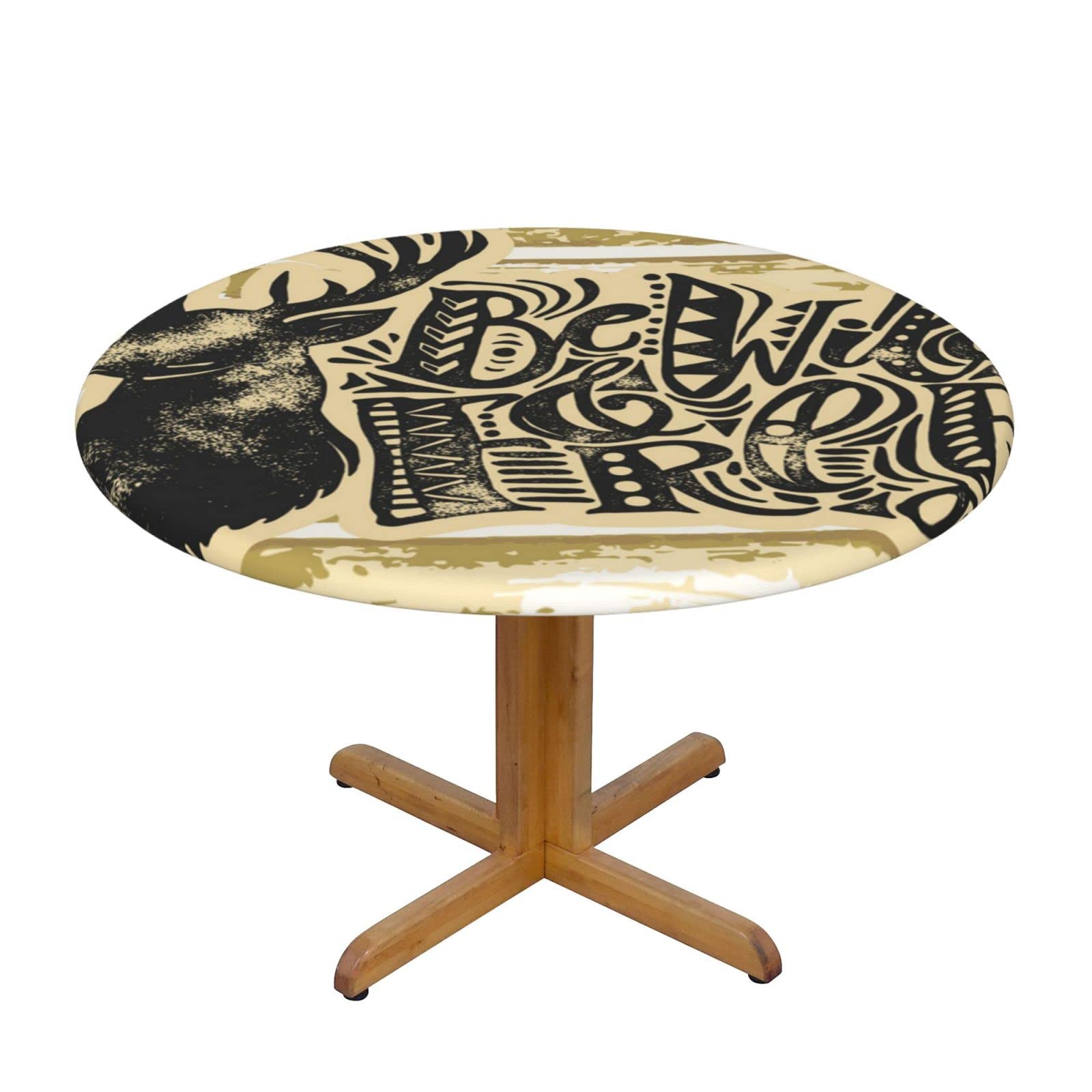 Lsjuee Round Fitted Tablecloth 45-50in Elastic Edged Table Cloth for Kitchen Dining Party Home Decor - Deer Be Wild Vintage
