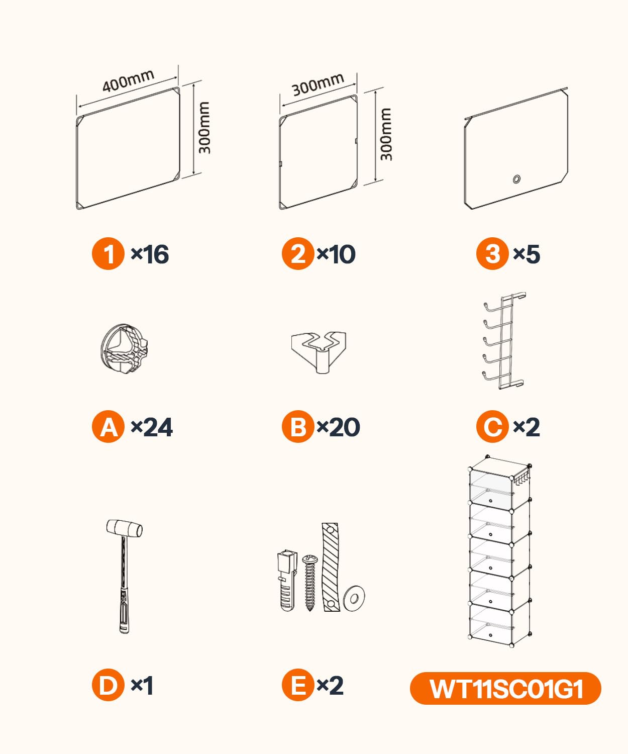 HOOBRO Schuhregal mit 10 Ebenen, Schmal Schuhschrank, Schuh-Organizer, mit Türen, Kunststoff, DIY Steckregal, für Eingang, Schlafzimmer, Flur, Weiß EWT11SC01G1