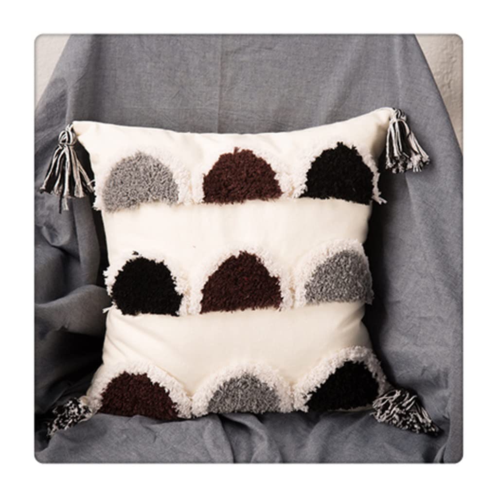 MFJGHU Geometric Tassels Cushion Cover Tuft Woven Pillowcase White Black Pillow Home Sofa Decoration 45x45cm(Style G)