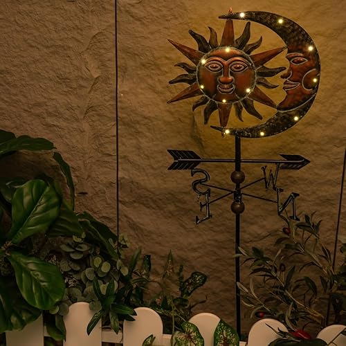 Miniatura 2 de TERESA'S COLLECTIONS Luces solares de 39.9 pulgadas con cara de sol y luna para exteriores, estaca decorativa de metal, decoración de jardín para