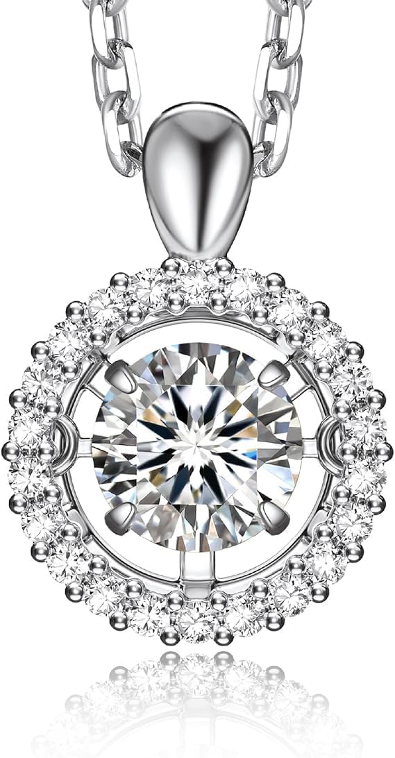 MomentWish Necklace for Women, Sparkling Gift for Her, 1Carat Moissanite Heart Pendent for Her, 925 Sterling Silver Dance Necklace for Anniversary Christmas Valentines