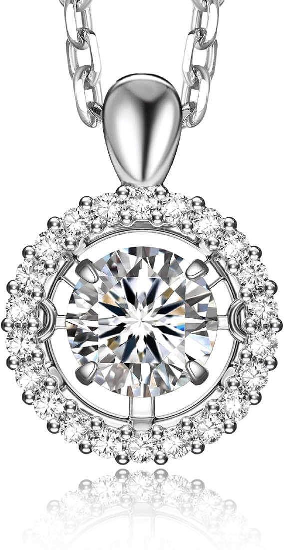MomentWish Necklace for Women, Sparkling Gift for Her, 1Carat Moissanite Heart Pendent for Her, 925 Sterling Silver Dance Necklace for Anniversary Christmas Valentines