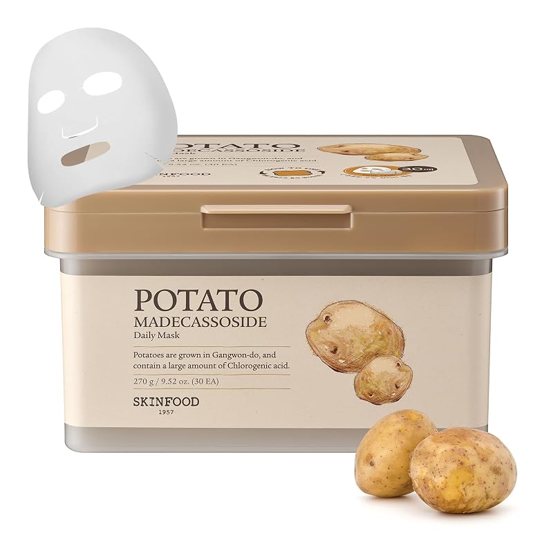Máscara facial em tecido SKINFOOD 1957 Potato Madecassoside, pacote com 30 unidades