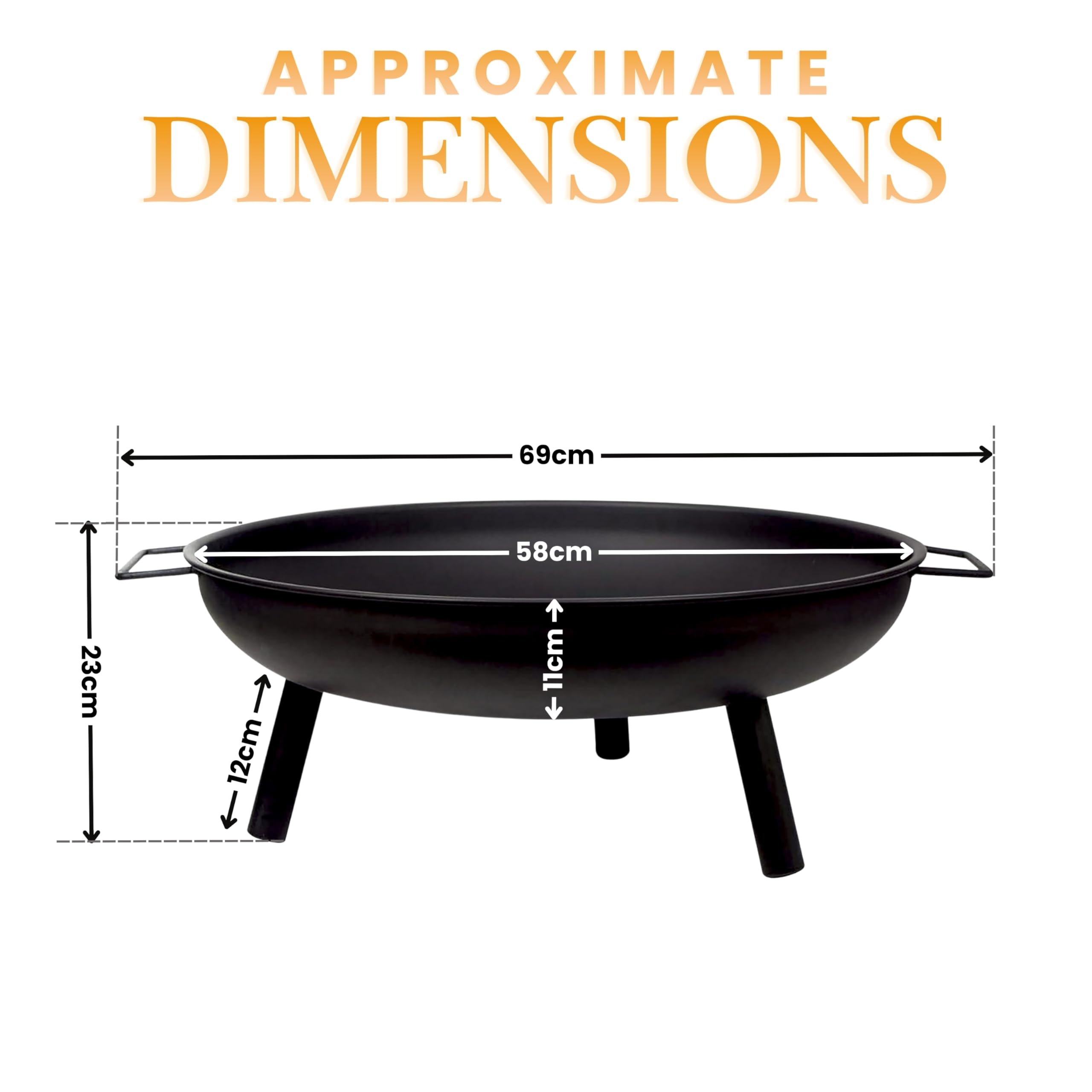Garden Mile Outdoor Fire Pit Bowl 58cm Large Round Steel Garden Fire Pit with Handles Portable Wood Burning Fire Bowl with 3 Legs Heat Resistant Powder Coated Firepit for Patio, Camping, Bonfire — view 2