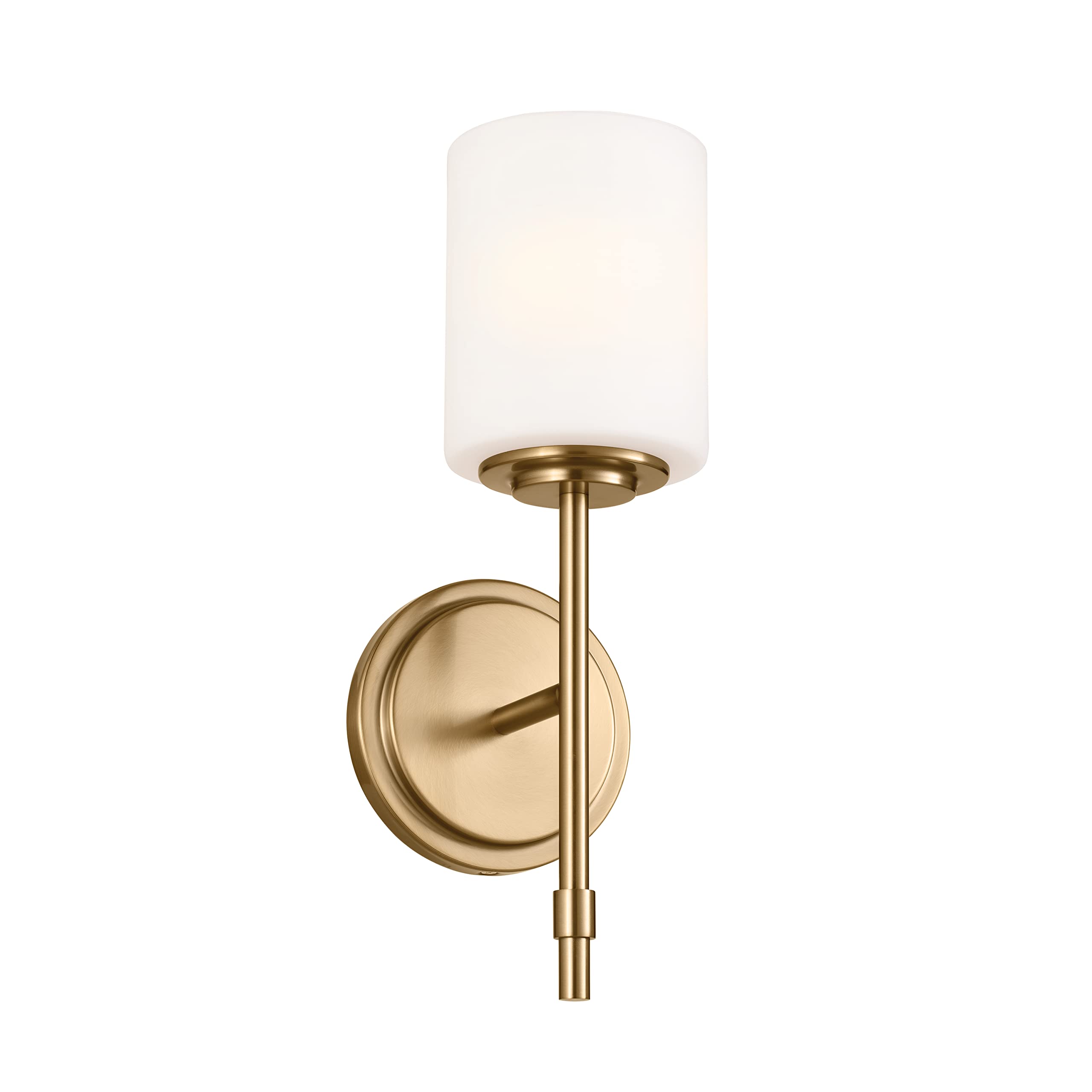Kichler Ali 1 Light Wall Sconce in Brushed Natural Brass with a Satin Etched Glass Shade for use in Bathrooms, Bedrooms, Kitchens, Dining Rooms and Hallways, 52140BNB