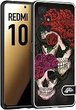 Black soft TPU cover case compatible for Xiaomi Redmi 10 skulls and red roses fuchsia skull and roses