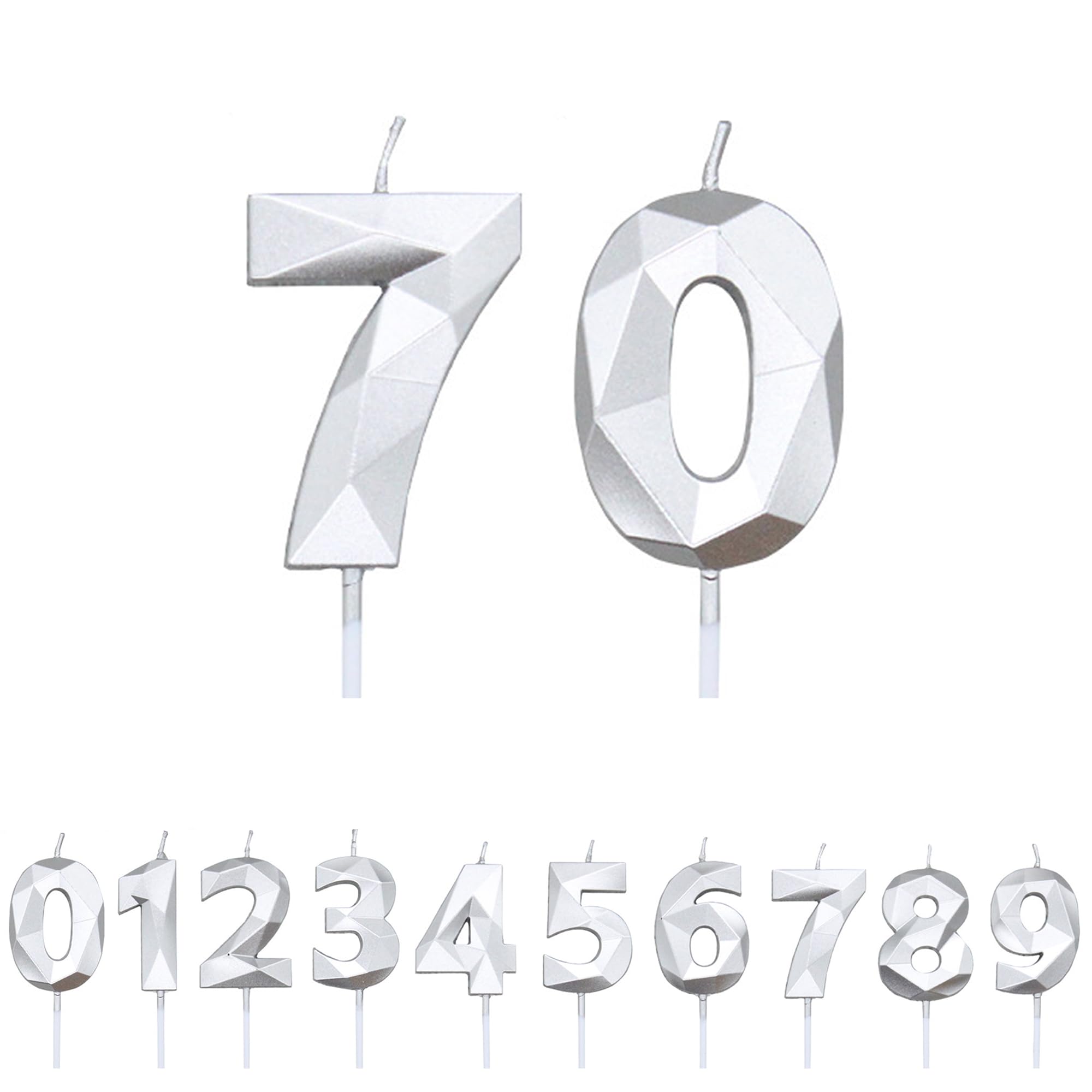 Fuzvol Silver Birthday Cake Candles, Number 70 Candle,Cake Topper Decorations