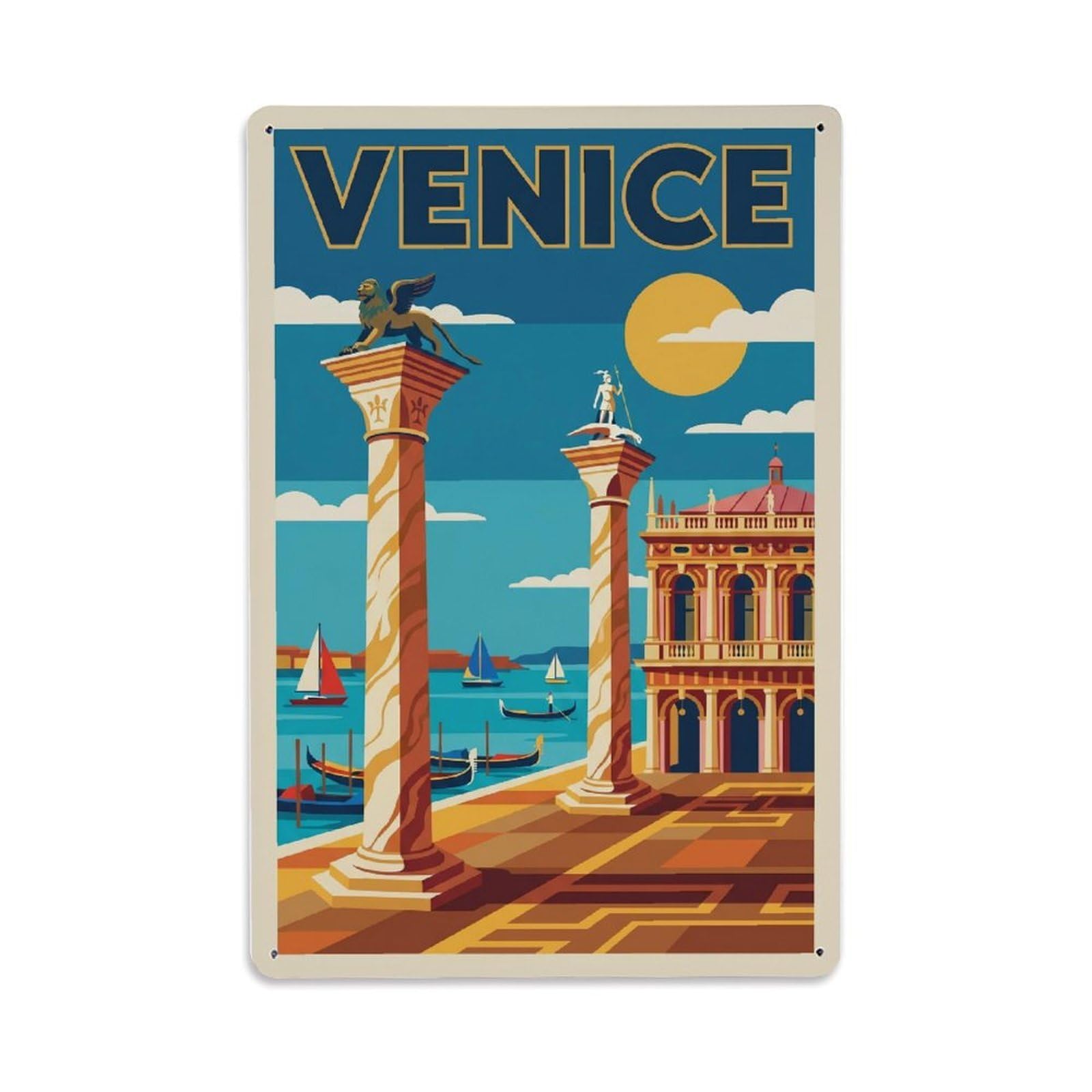 Vintage Travel Columns Italy Marble Metal Tin Sign Plaque Wall Decor for Cafe, Club Bar, Office, Home Garden Metal Poster 8x12Inch