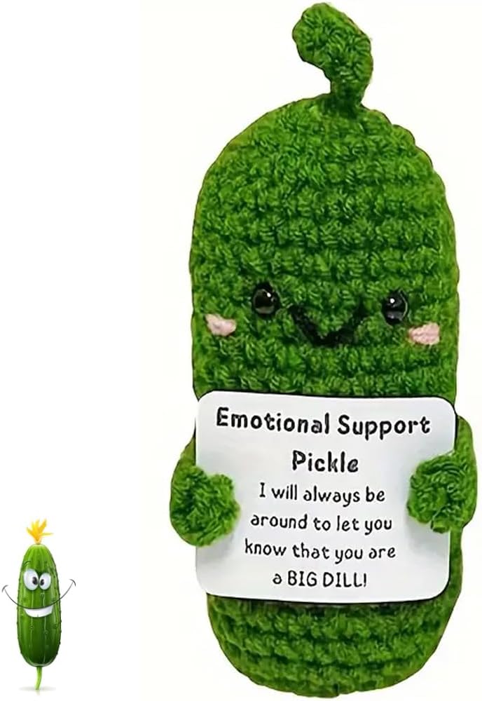 VirtegasasEmotional Support Pickle, Handmade Mini Funny Emotional Support Pickled Cucumber Gift Knitted Wool Cucumber Birthday Party Decor (Cucumber)