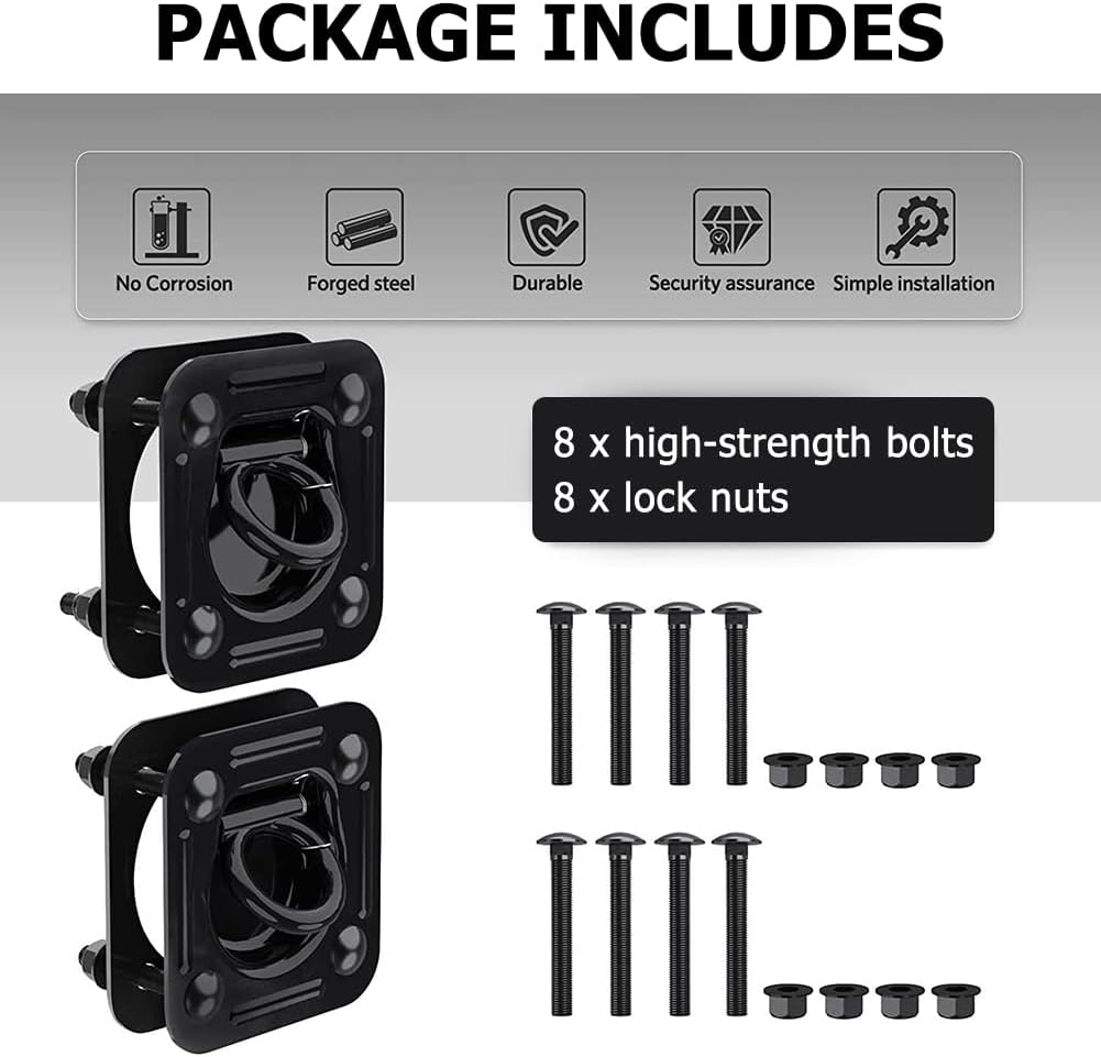 D Ring Tie Down Anchors 4PCS, Heavy Duty 1/2" Recessed Trailer Tie Down for Trucks, Trailers, RV Campers, Pickup, ATV, Motorcycle Cargo Securement, 6000 lbs Capacity per Anchor (Black) - Image 7
