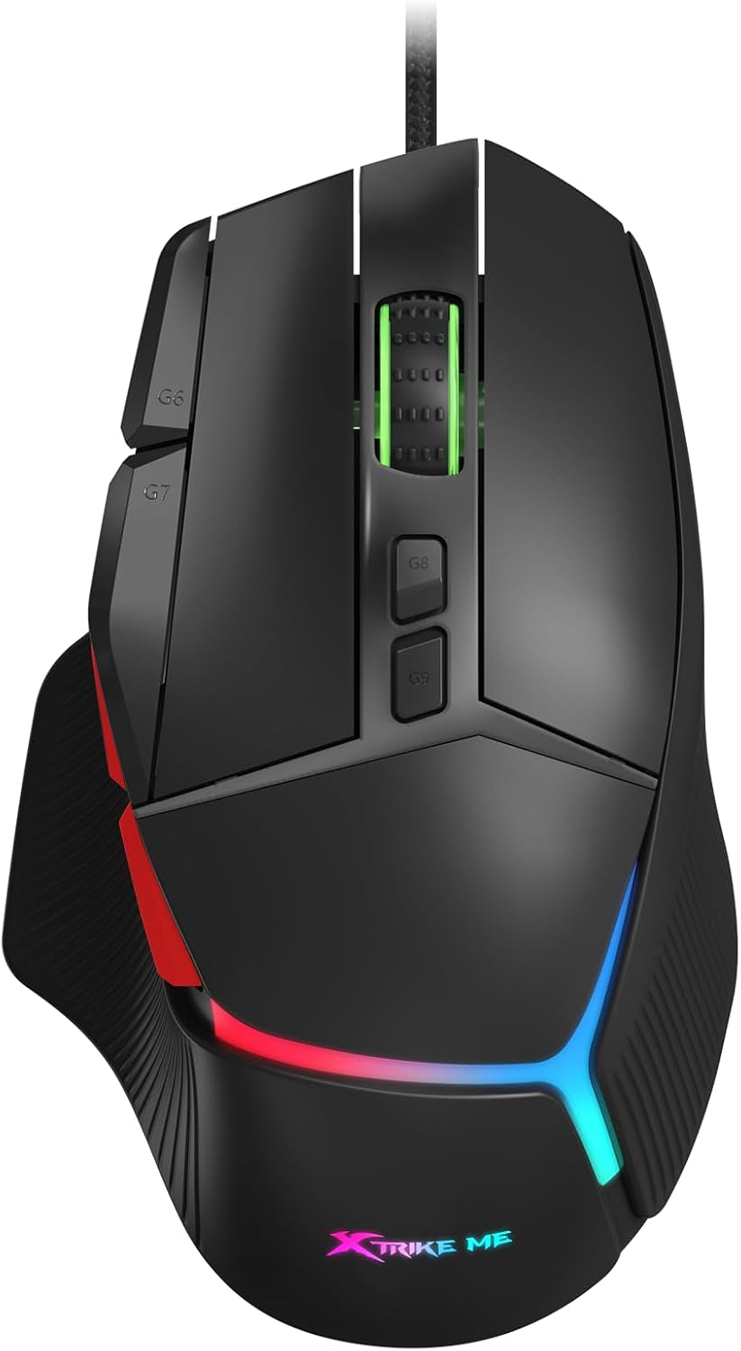 Xtrike Me 9D Wired Gaming Mouse, front view med RGB-belysning