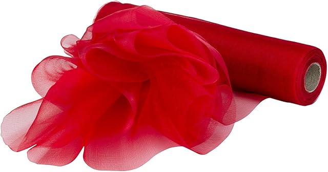 Weddecor 25m x 29cm Snow Sheer Red Organza Roll Sash Glitter Fabric for Table Runner Sashes Wedding & Christmas Decoration, Chair Cover Bows, Party Favours, Ribbon Crafting Supplies, 1pc