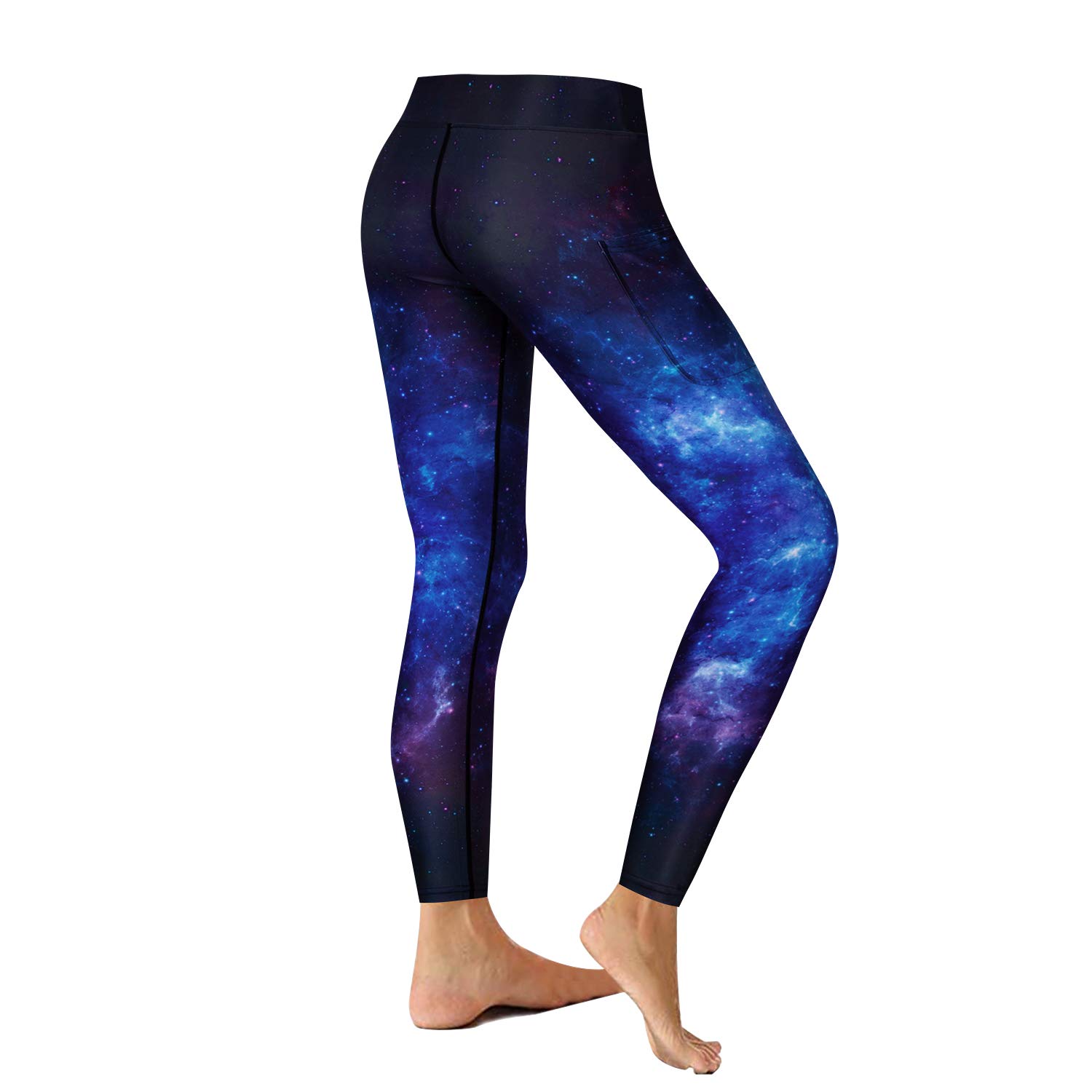 Yoga Pants for Women with Pockets High Waisted Sports Leggings Fitness Workout Tummy Control Blue Starry Sky XXXL