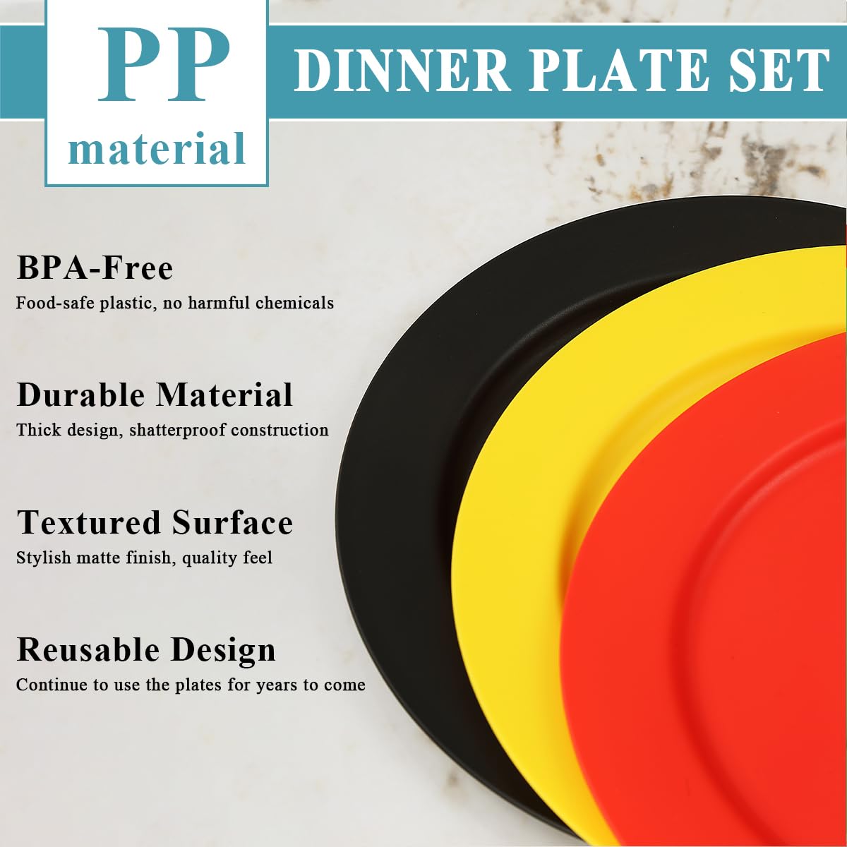 Set 12 Piatti In Plastica Neri Riutilizzabili - 25 Cm, Infrangibili, Per Casa, Picnic E Campeggio - Foto 9