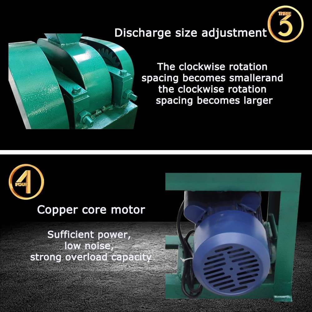Rock Stone Crushing Machine Double Roller Crusher Electric Shatter Pulverizer for Ore Slag Coal 860KG/H 220V 1.5KW