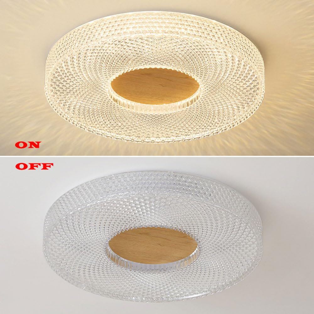 Luz de Techo LED de Espectro Completo con atenuación remota, Marco de Madera de Caucho y Pantalla acrílica, Accesorio de iluminación de Montaje semiempotrado para Dormitorio/Sala de Estar