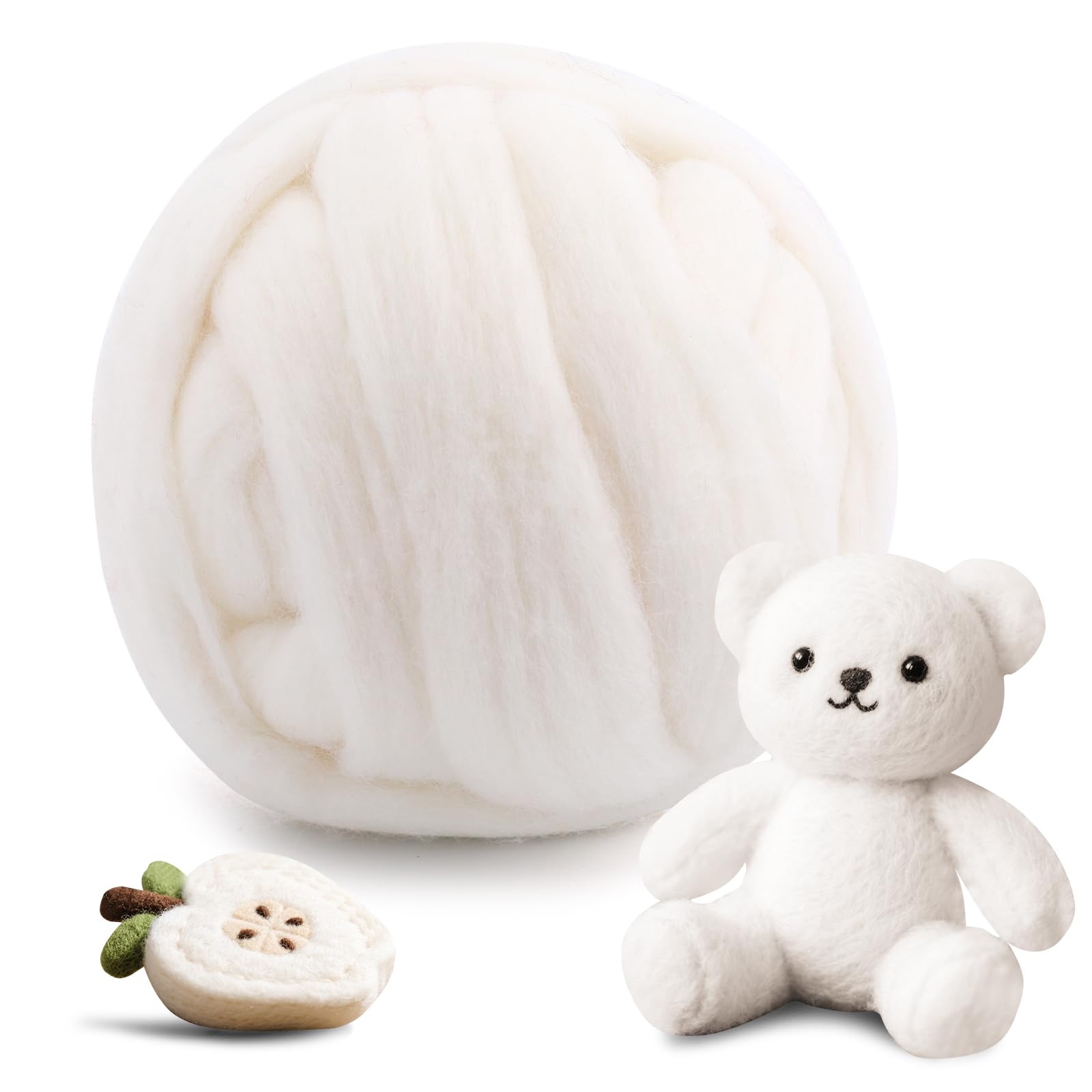 8.82oz Felting Wool, Needle Felting Wool, White Wool Roving Yarn Bulk with Box for Needle Felting Spinning Weaving DIY Craft