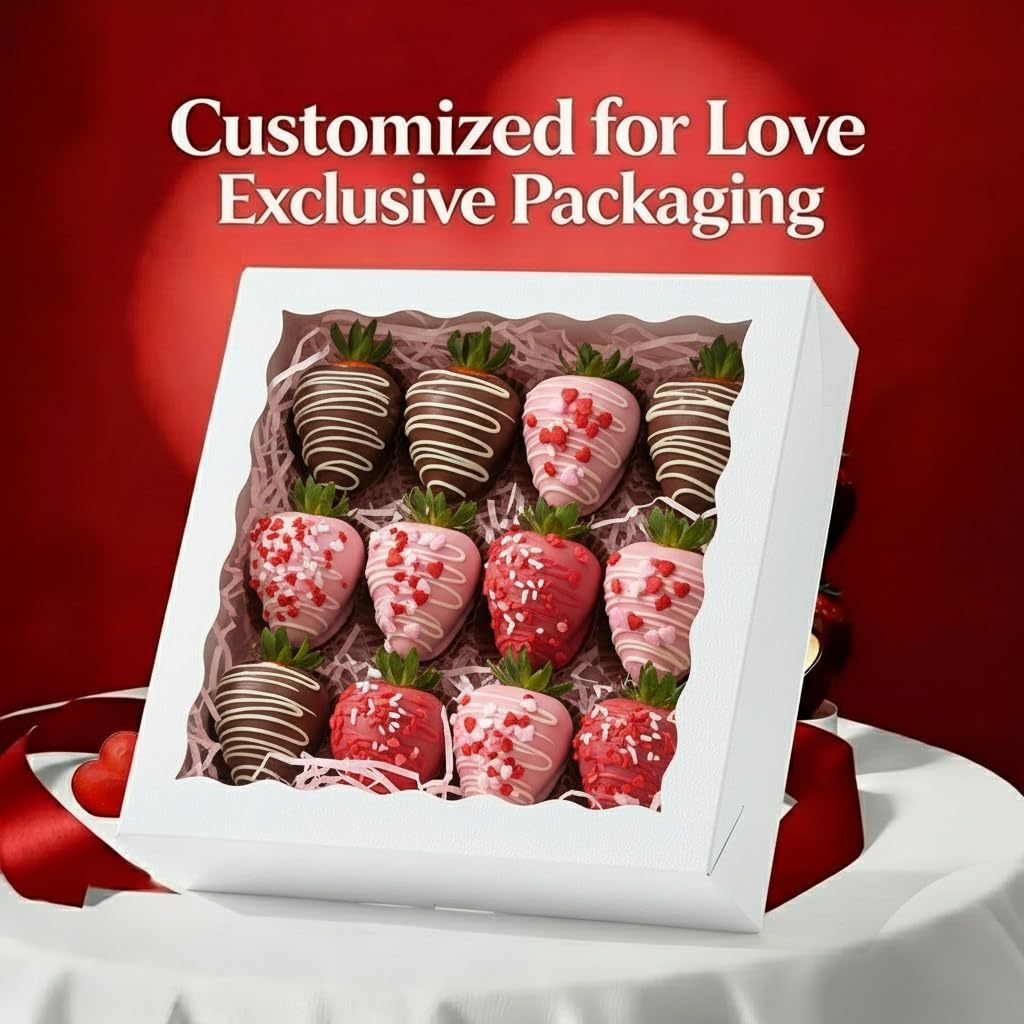 RomanticBaking 50 cajas para tartas de 9 x 9 x 2.5 pulgadas, cajas de fresas cubiertas de chocolate, cajas de galletas, cajas de embalaje rompibles, cajas de chocolate y trufas