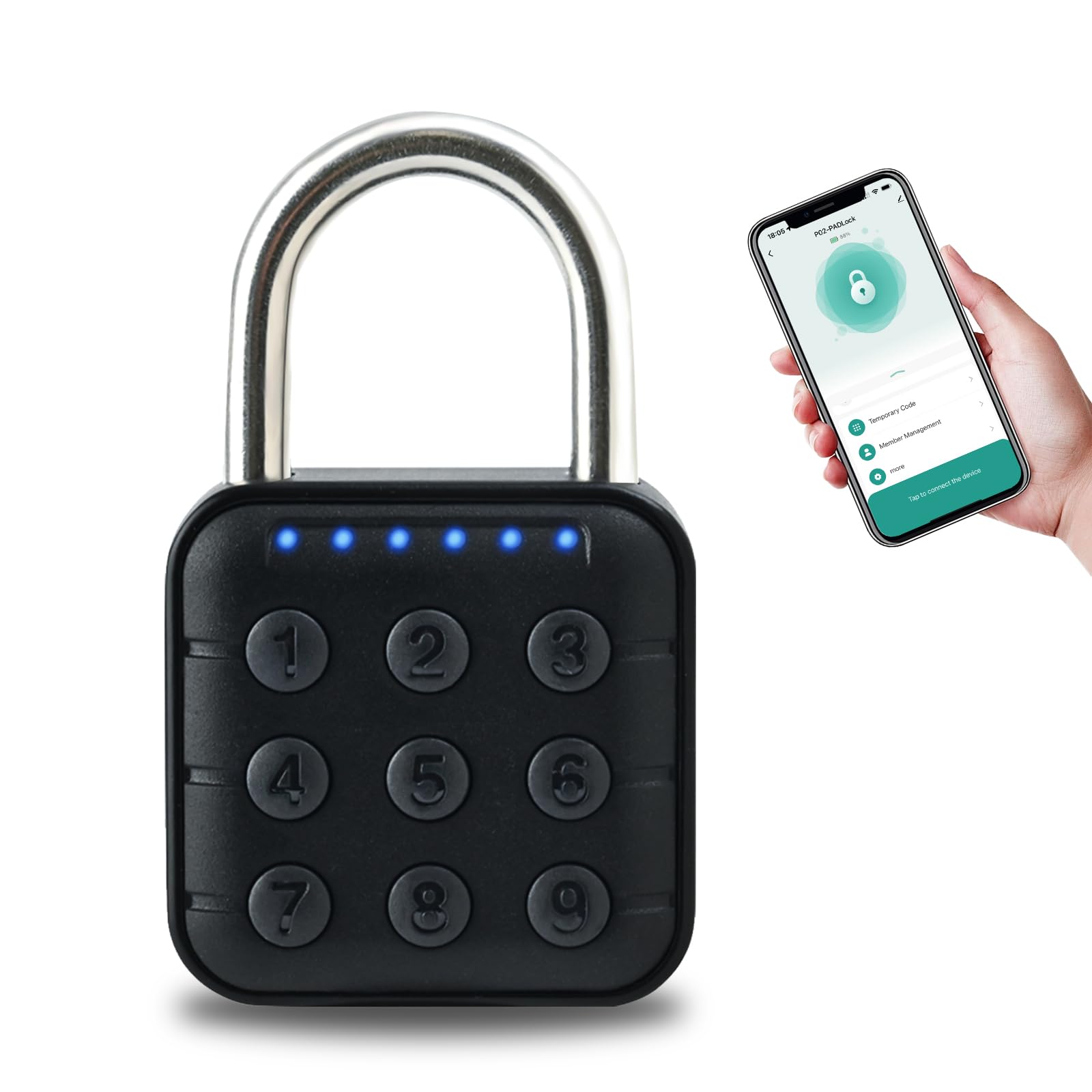 Smart Combination Padlock with Tuya App Control, Bluetooth Padlock 6-Digit Code Digital Lock for Locker, Heavy Duty High Security Lock IP67 Rated Waterproof for Outdoor Gate/Shed/Fence/Locker, Black