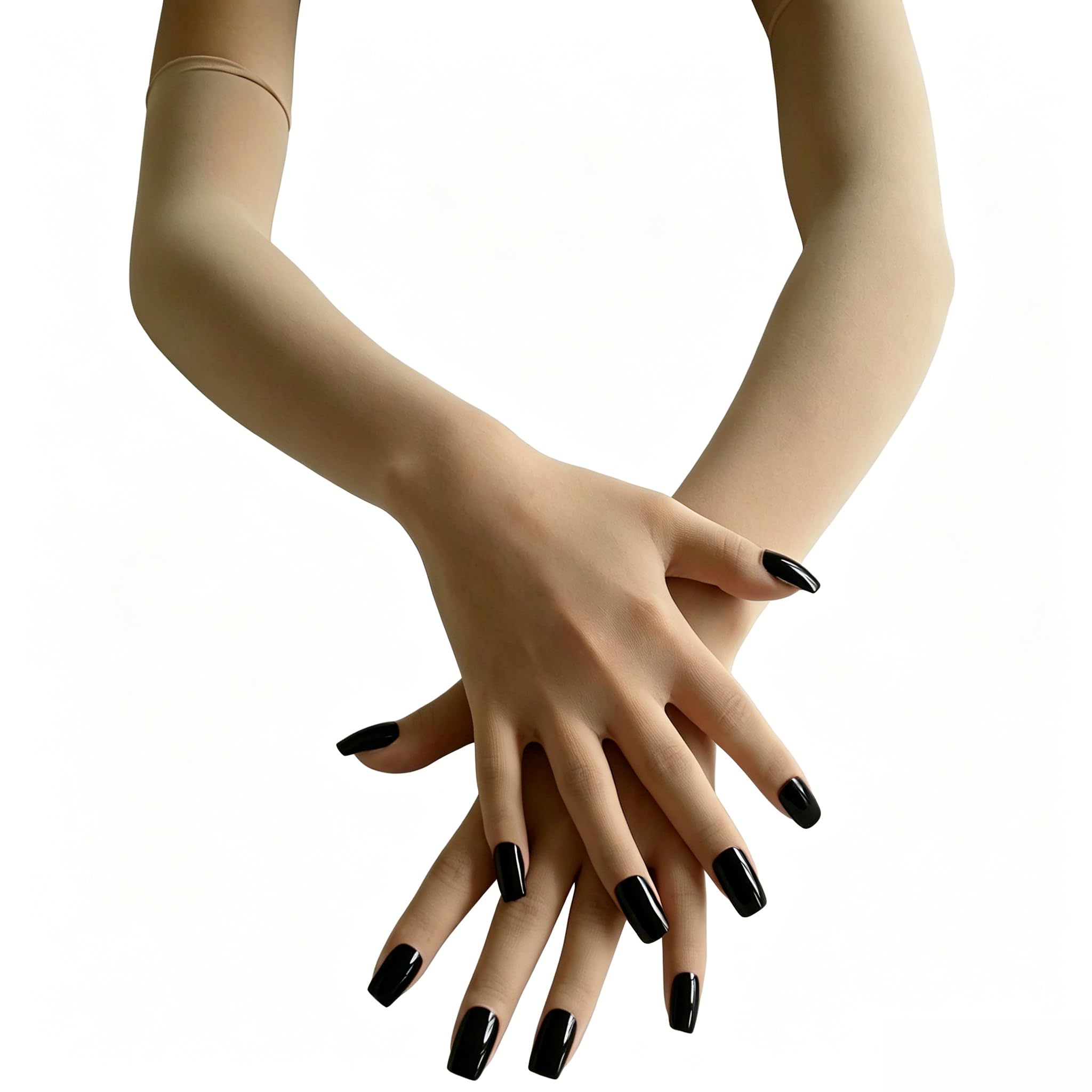 Generisch Ultra Thin Breathable Split Five Finger Gloves Sheer Stocking Fabric Transparent Opera Length for Cosplay, Nail Art Display and Photography, HEI-DF-FUSI, Einheitsgröße