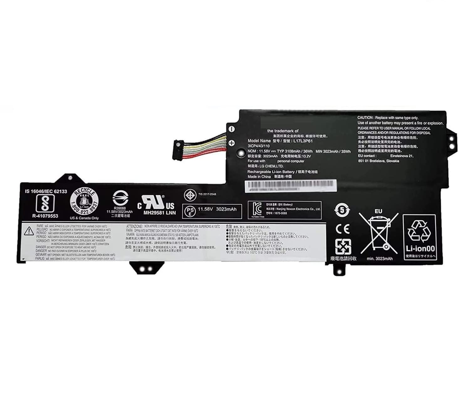 L17L3P61 - Batteria di ricambio compatibile per Lenovo Ideapad Yoga 720-12IKB 330-11IGM 320S-13IKB Flex 6-11IGM serie 7000-13 Notebook L17M3P61 L17C3P61 11,58V 36W/3108 3 celle mAh