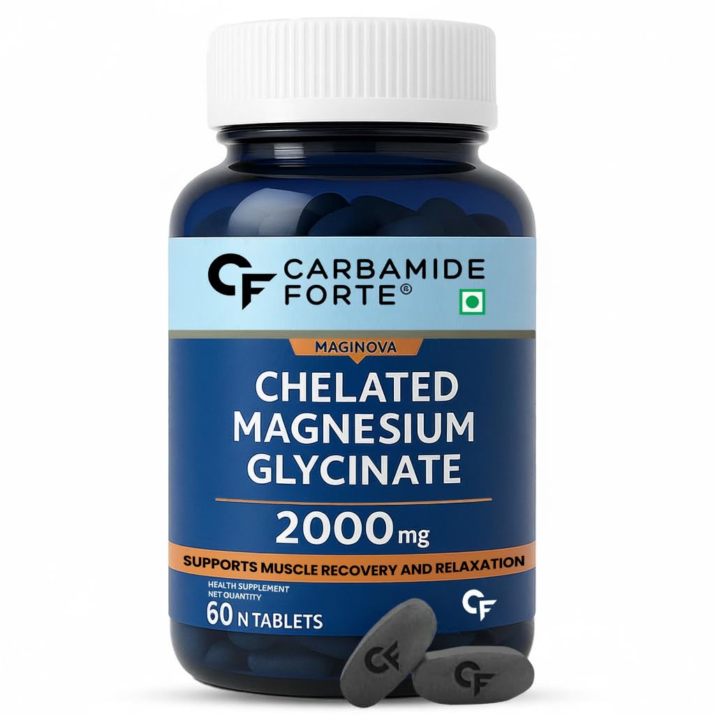Carbamide Forte Chelated Magnesium Glycinate Supplement 2000mg Per Serving | Magnesium Supplement Supports Muscle Recovery & Better Sleep - 60 Veg Tablets