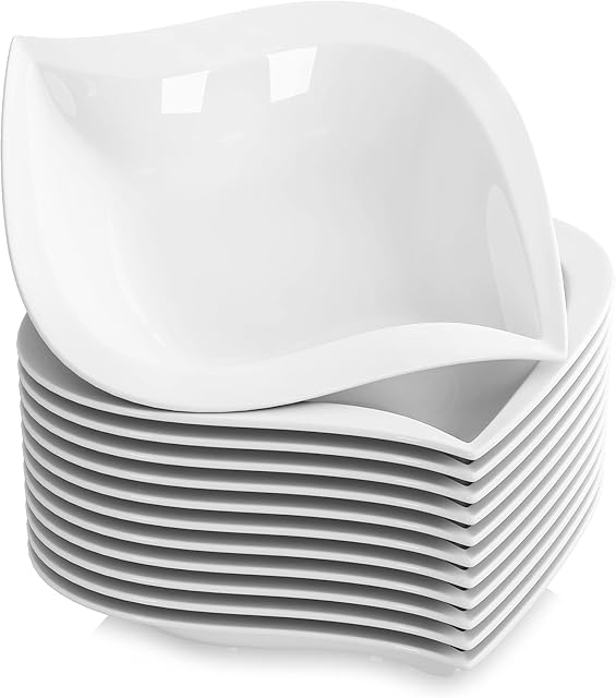 MALACASA, Seria Elvira, 12-częściowy 21,5 cm kość słoniowa biała porcelana chińska ceramiczna kremowa biała głębokie talerze talerze do zupy