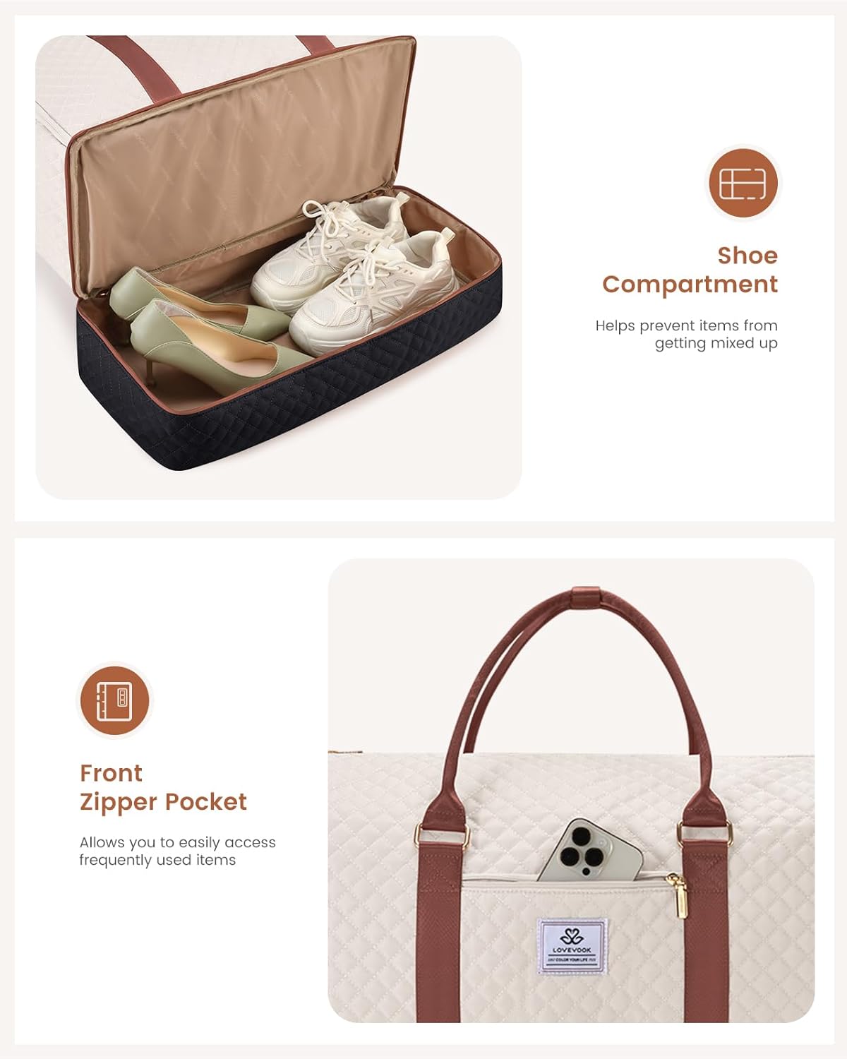 LOVEVOOK 2 in 1 Garment Bag for Women with Shoe Pouch, Convertible Hanging Suit Bag Suitcase, Carry On Travel Duffel Bag with Toiletry Bag, Waterproof Weekender Bag for Business, Trip, Wedding - Image 5