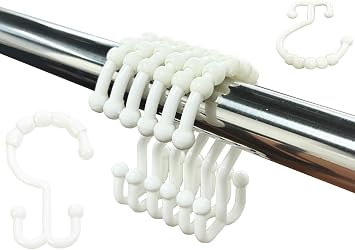 Resze 12 PCS White Plastic Double Shower Curtain Hooks, Multi-Functional Rings for Bathroom Shower Curtain,Shower Curtain Liner and Kitchen Supplies, etc.