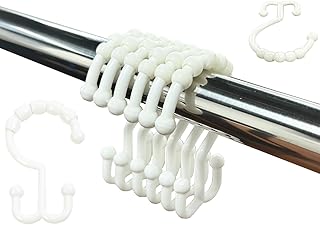 12 PCS White Plastic Double Shower Curtain Hooks, Multi-Functional Rings for Bathroom Shower Curtain,Shower Curtain Liner and Kitchen Supplies, etc.