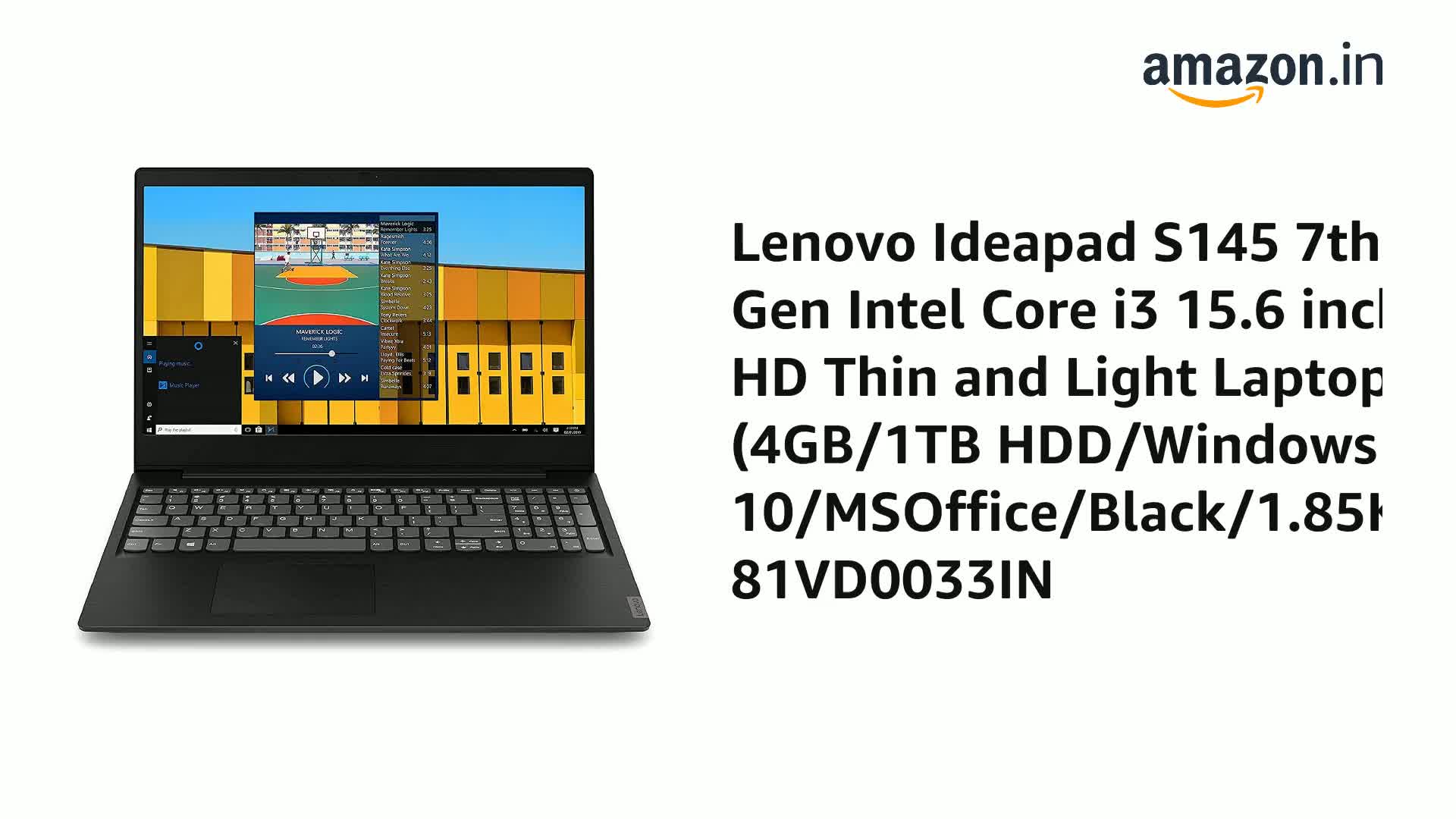 Lenovo Ideapad S145 7th Gen Intel Core i3 15.6 inch HD Thin and