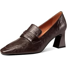 TinaCus Genuine Leather Square Toe Handmade Chunky Heels Slip On Women's Pumps Shoes