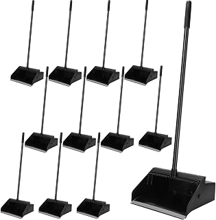 Leumoi 12 Pack 36.6 Inch Long Handle Dustpans with Comb - Commercial Upright Plastic Dust Pans for Home, Office, Restaurant Floor Cleaning, Black